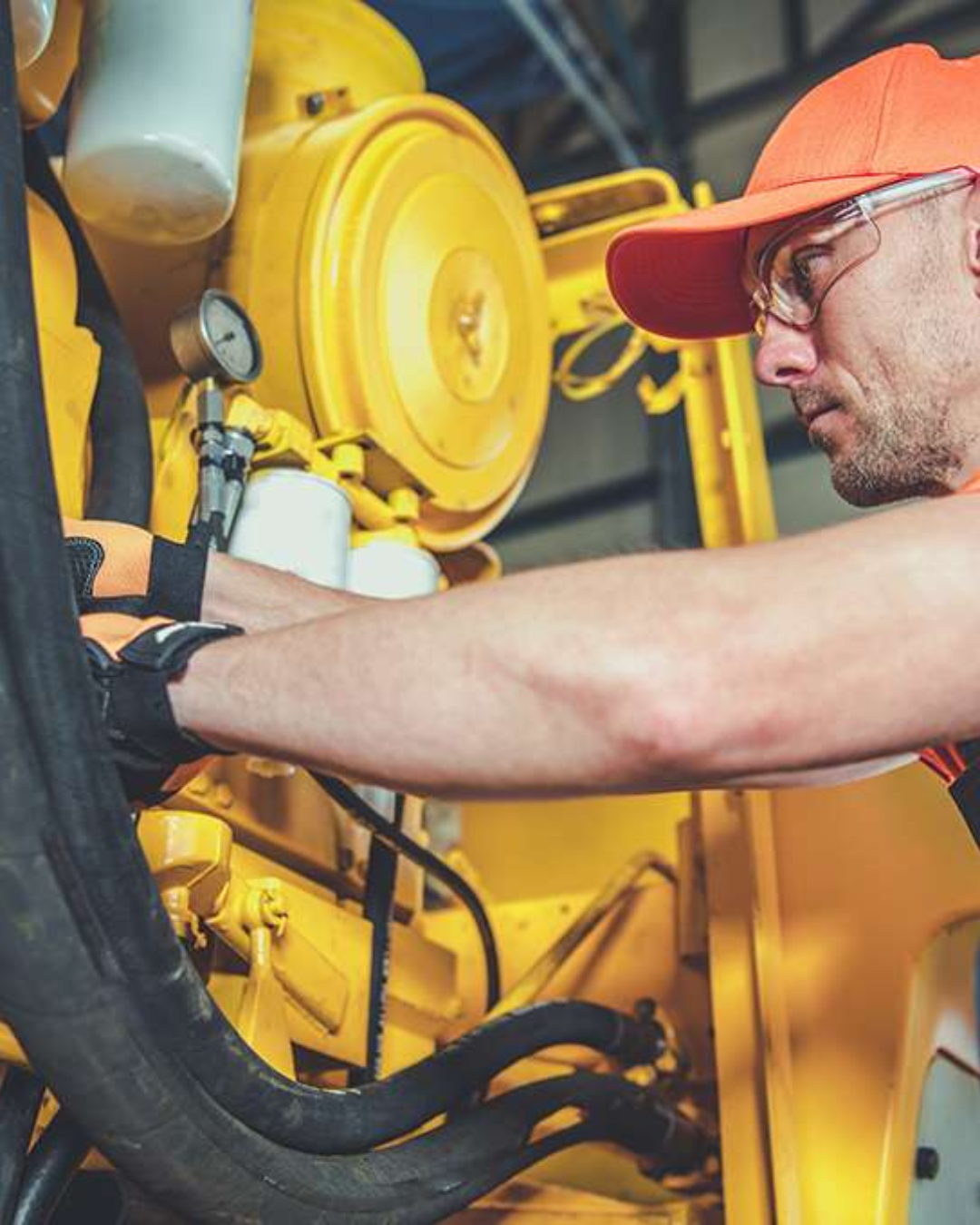 technician working on a mini excavator